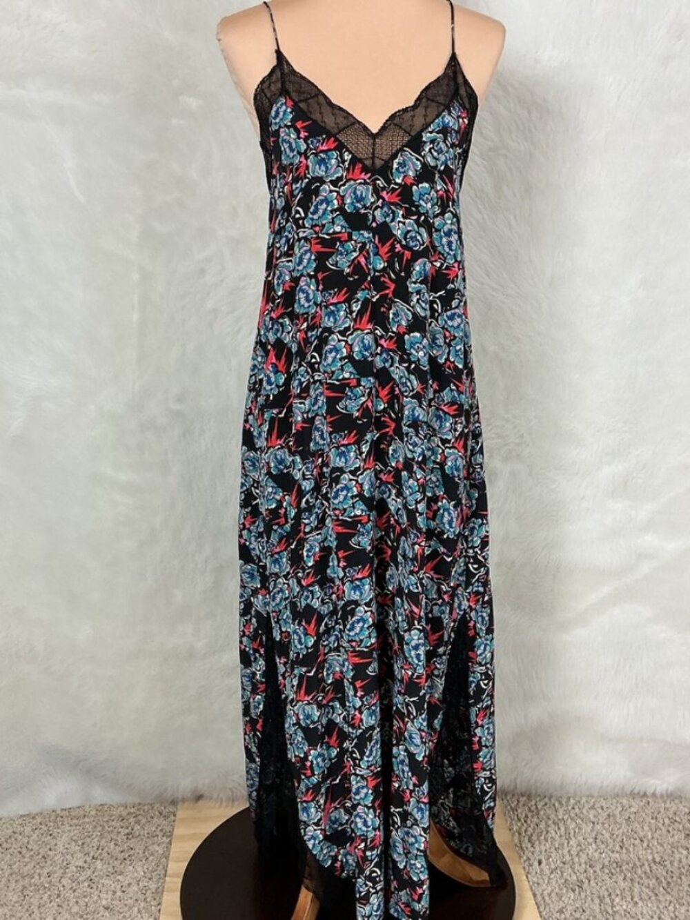 Zadig & Voltaire Ristyl CDC Thunder Black Floral Lace Silk Slip Dress XS